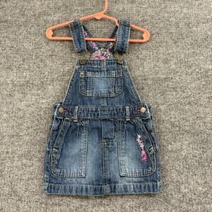 Genuine Kids Oshkosh Baby Girls Denim Overall Dress Size 18 Months Embroidered